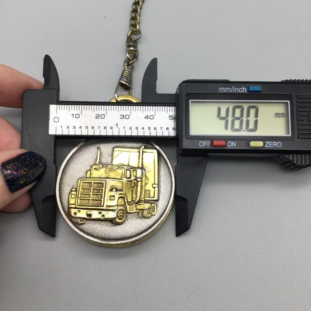 Milan Pocket Watch Men 48mm Silver Gold Tone Truck Full Hunter Chain New Battery